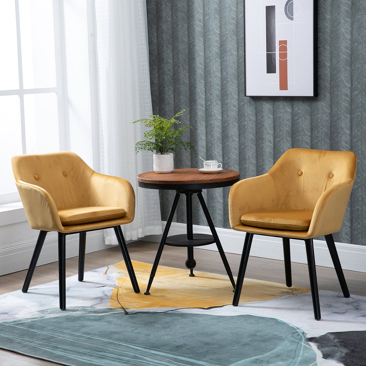 Eetkamerstoel – Kuipstoel – Stoel – Draaistoel – Set van 2 – Okergeel Fluweel – Zwart Houten Onderstel – Ergonomisch Design