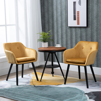 Eetkamerstoel – Kuipstoel – Stoel – Draaistoel – Set van 2 – Okergeel Fluweel – Zwart Houten Onderstel – Ergonomisch Design