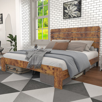 Bedframe Tweepersoonsbed Ledikant Slaapkamerset Bedombouw Bedstijl – Modern Farmhouse Design – Stevige Hout-Metaal Constructie – 180x200 cm – Hoog Hoofdbord