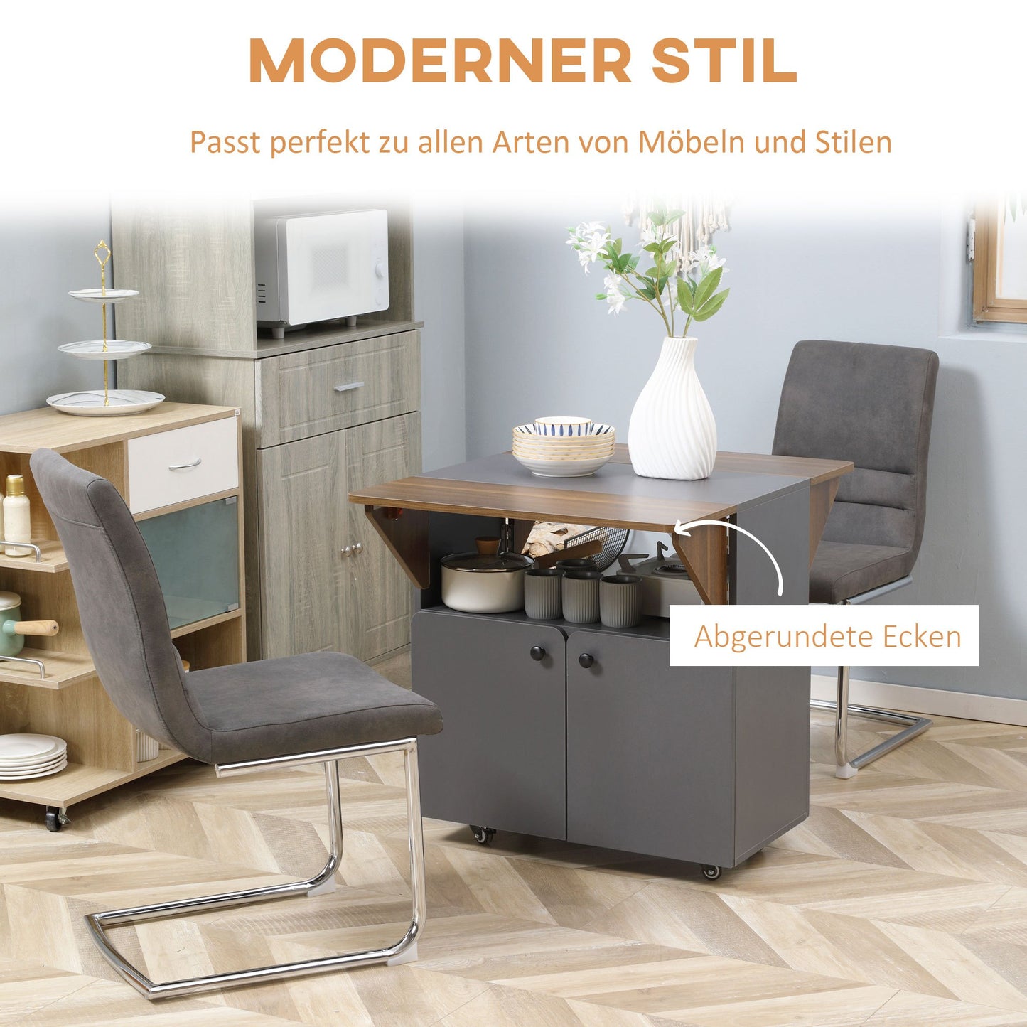 Opklapbare Tafel – Klaptafel – Vouwtafel – Tuintafel – Campingtafel – Met Opbergruimte – Vier Wieltjes – Lichtgrijs Donkerbruin – 70 x 83 x 75 cm