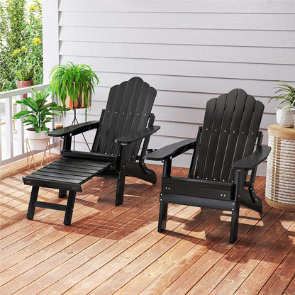 Adirondack Tuinstoel – Tuinstoel – Buitenstoel – Ligstoel – Relaxstoel – Vouwbaar Met Voetensteun – Weerbestendig Kunststof – Verstelbare Rugleuning – 180 Kg Draagvermogen – Zwart