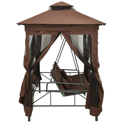 Schommelbank – Tuinschommel – Hollywoodschommel – Tuinbank – Schommelstoel – Verstelbare Luifel – Weerbestendig Stalen Frame – Inclusief 4 Comfortkussens – 220x160x240 cm – Koffiebruin
