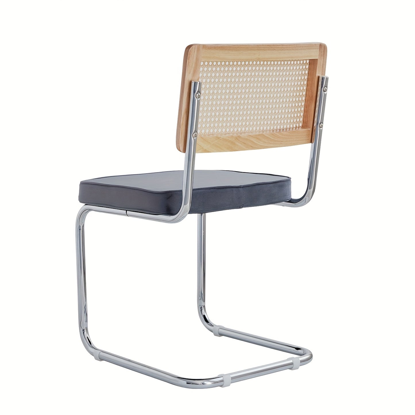 Eetkamerstoelen – Stoelen – Design Stoelen – Keukenstoelen – Set van 4 – Grijze Velvet Bekleding – Handgeweven Rieten Rugleuning – Massief Houten Frame – Comfortabele Zitting – Onderhoudsvriendelijk