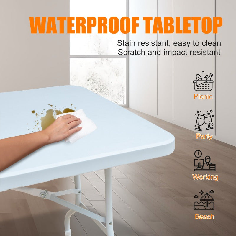 Campingtafel – Klaptafel – Vouwtafel – Kampeertafel – Tuintafel – Verstelbare Hoogte – Duurzaam Ijzer 180 cm Wit