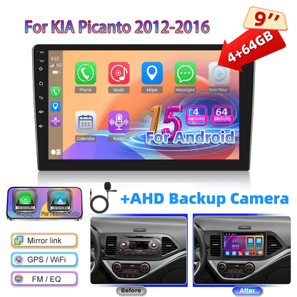 Android 15 Autoradio – Multimedia Systeem – Touchscreen Radio – DAB+ Radio – Navigatiesysteem – Met AHD Achteruitrijcamera – 9 Inch HD Scherm – Draadloze CarPlay & Android Auto