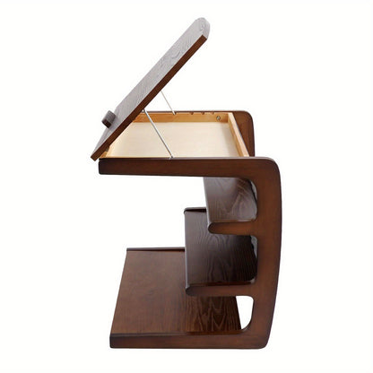 Mobiele Bijzettafel – Sofa Trolley – Bedtafel – Laptop Tafel – Opbergrek – 4 Lagig – Verstelbaar Bovenblad – Houtlook Bruin