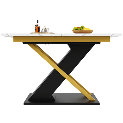 Uitschuifbare Eettafel – Uitklaptafel – Keukentafel – Woonkamertafel – Tafel Verlengbaar – Zwart Hardhout – Gouden Kruispoten – Verstelbaar 160-200 cm