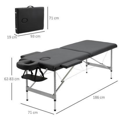 Portable Massage Table Featuring a Face Hole, Arm Supports, Hand Rests, And Dimensions of 186 Cm X 71 Cm X 83 Cm.
