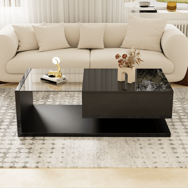 Coffee Table, High-Gloss Black. Side Tables, Coffee Tables with Glass And -Effect
