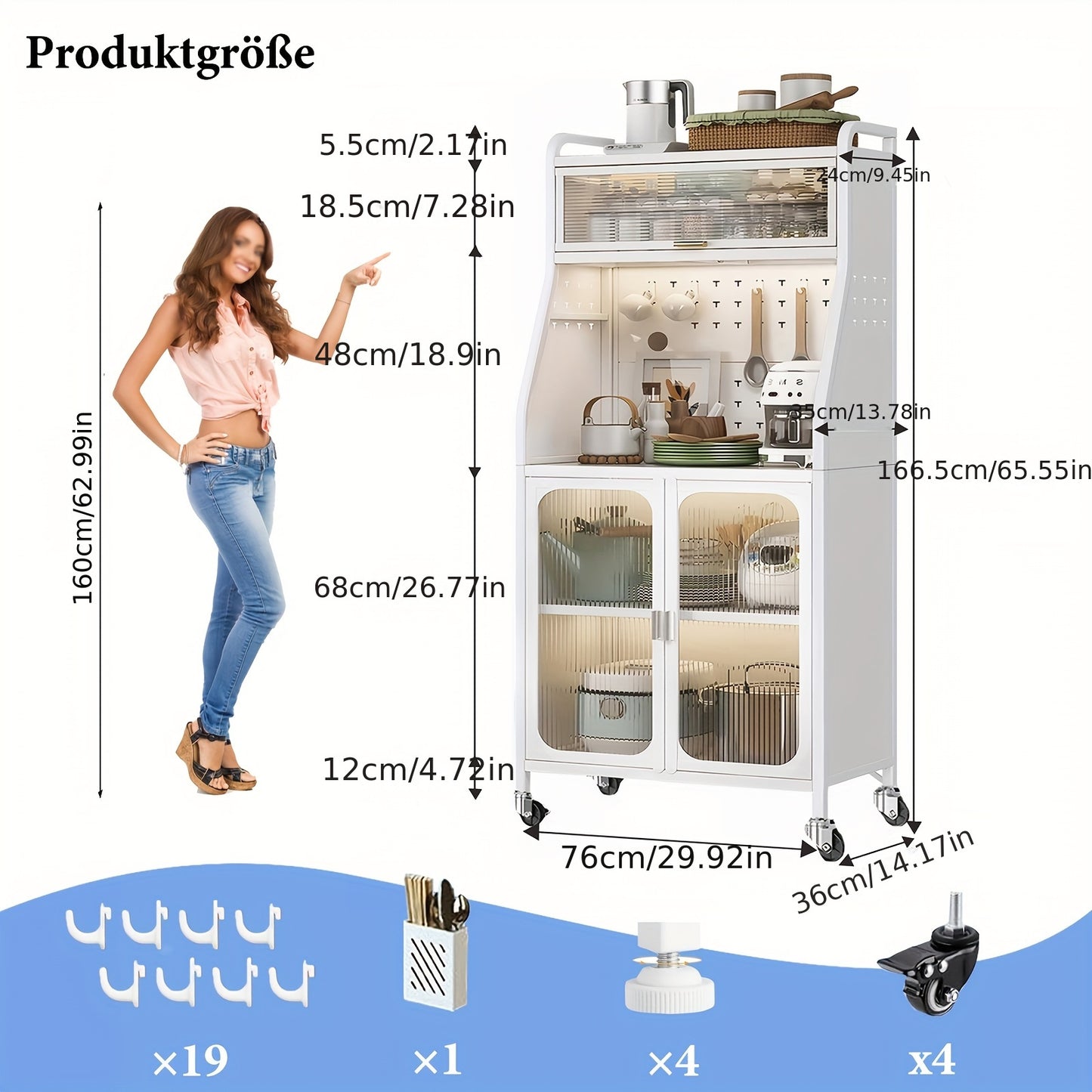 Keukenkast Op Wielen – Opbergrek – Boekenkast – Broodkast – Woonkamerkast – Wit – Rollend En Ruim 94,8x49,2x41,2 cm – Stalen Materiaal