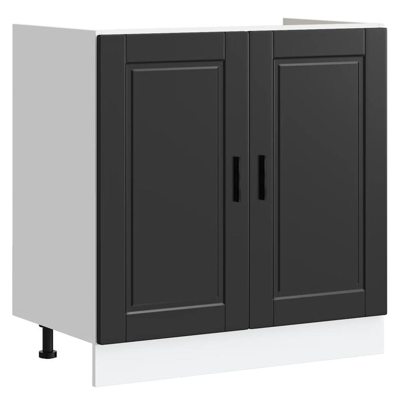 Keukenkast – Keukenopslag – Kasten – Keukenkastje – Keukenkast Met Deuren – Zwart-Wit Design – Hardhouten Constructie – Compact 80x46x81,5 cm