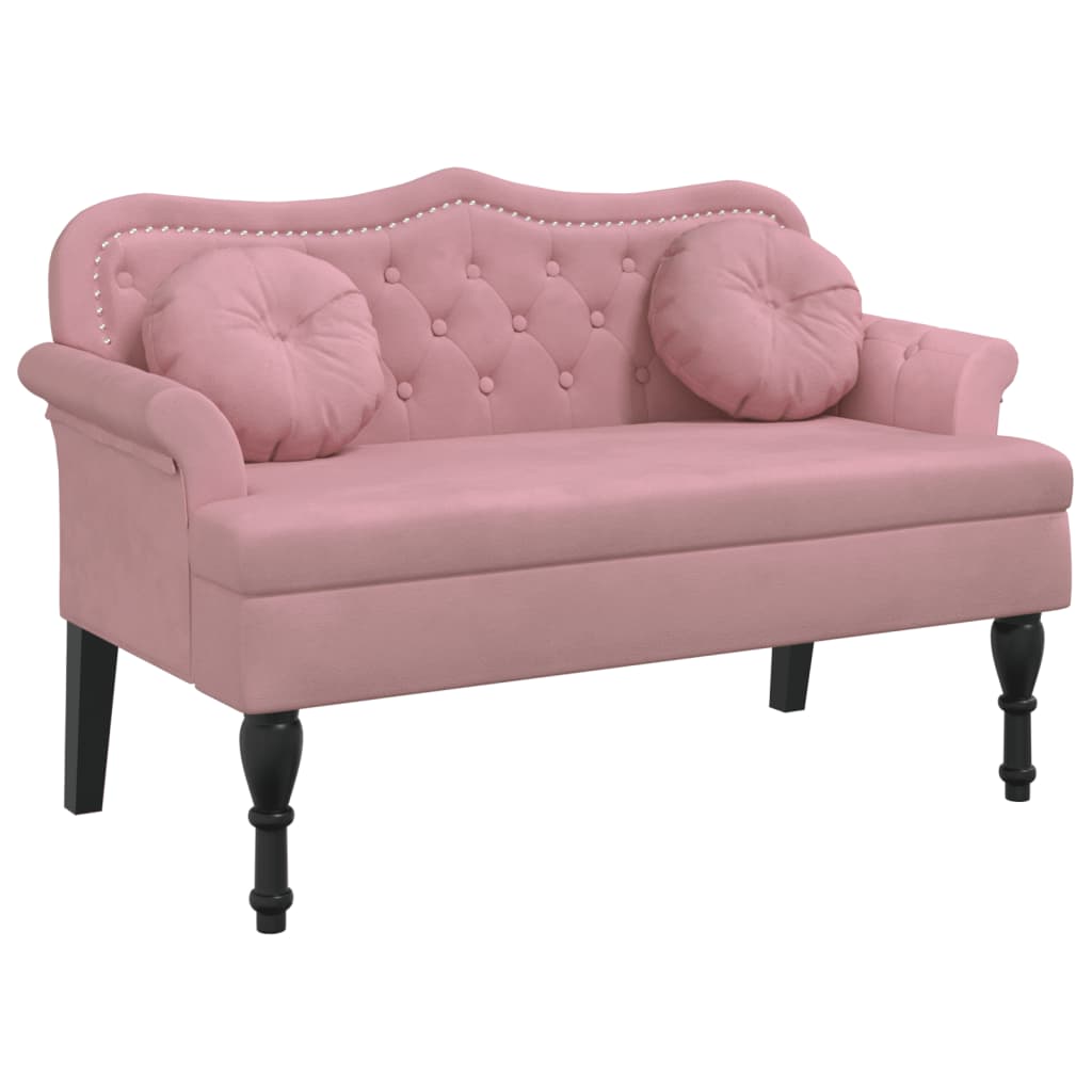 Halbank – Schoenenbank – Zitbank – Bankje – Opbergbank – Velours Roze – Stevig Multiplex Frame – Massief Rubberwood Poten