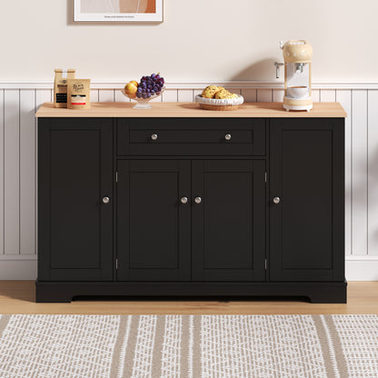 Buffetkast – Dressoir – Opbergkast – Serveerkast – Keukenkast – Modern Design – 138 CM Breed – Verstelbare Planken – Kantelbeveiliging – Zwart