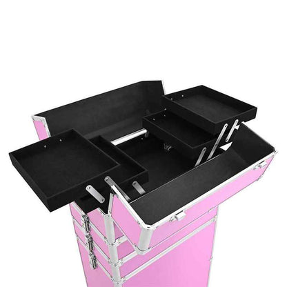Make-up Organizer – Make-up Opberger – Cosmetica Opberger – Make-up Kast – Make-up Box – Roze Variant – Uitbreidbaar Met 4 Niveaus – Duurzame Aluminium Constructie Met Wieltjes