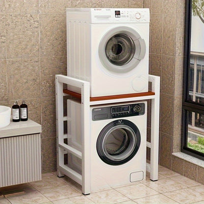 Wasmachinekast – Wasmachine Ombouw – Drogerkast – Wasmachine Meubel – Badkamerkast – Walnoot Kleur – Verstelbare Planken – Gietijzer Frame