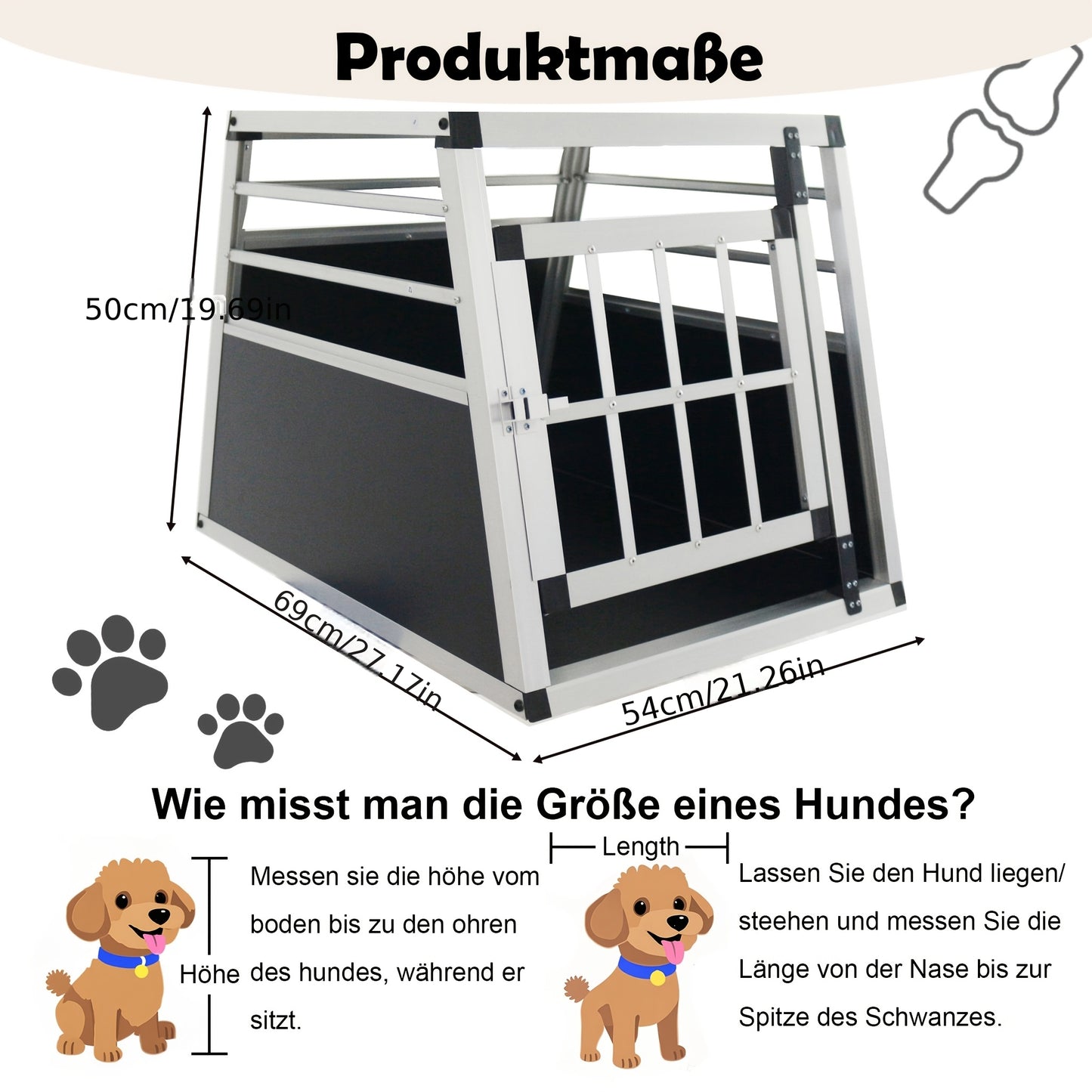 Hondenbench – Hondenreismand – Hondenkooi – Hondenbox – Transportbench – Aluminium – 54x69x50 cm – Zwart