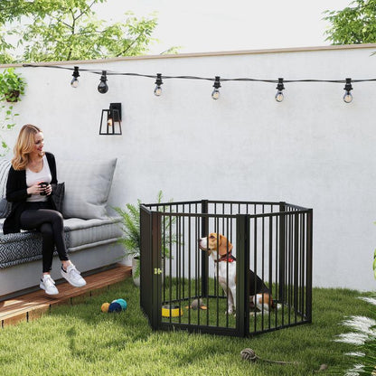 Puppy Playpen, Foldable Portable Dog Playpen, Steel Puppy Playpen, Lockable Door, Weather , Black