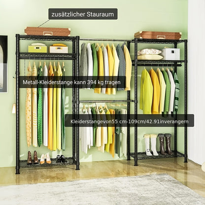 Kledingrek – Garderoberek – Kledinghanger – Dressboy – Kledingstandaard – Verstelbaar 175-230 cm – Carbonstaal Zwart – Draagkracht 395 kg – Ruimtebesparend