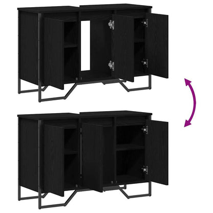 Badkamerkast – Badkamermeubel – Opbergkast – Waskast – Toiletkast – Zwarte Eiken – Compact 91x35x60 cm – MDF en Massief Hout – Wandhangend – Ruimtebesparend