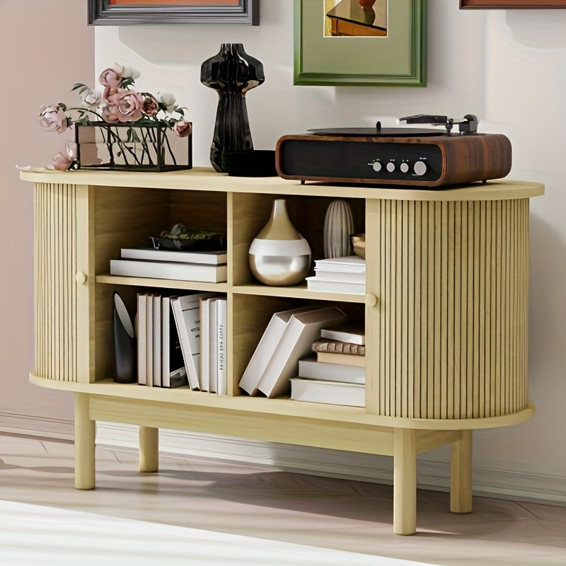 Dressoir – Buffetkast – Sideboard – Opbergkast – Tv-meubel – Modern Minimalistisch – Schuifdeuren – Ruimtebesparend – Vrijstaand – Beige Houtkleur