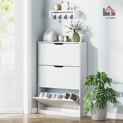 Schoenenkast – Schoenrek – Schoenenopberger – Schoenenlade – Smalle Schoenenkast – 12 Paar – Spaanplaat – Wit – 3 Vouwdeuren – Ruimtebesparend