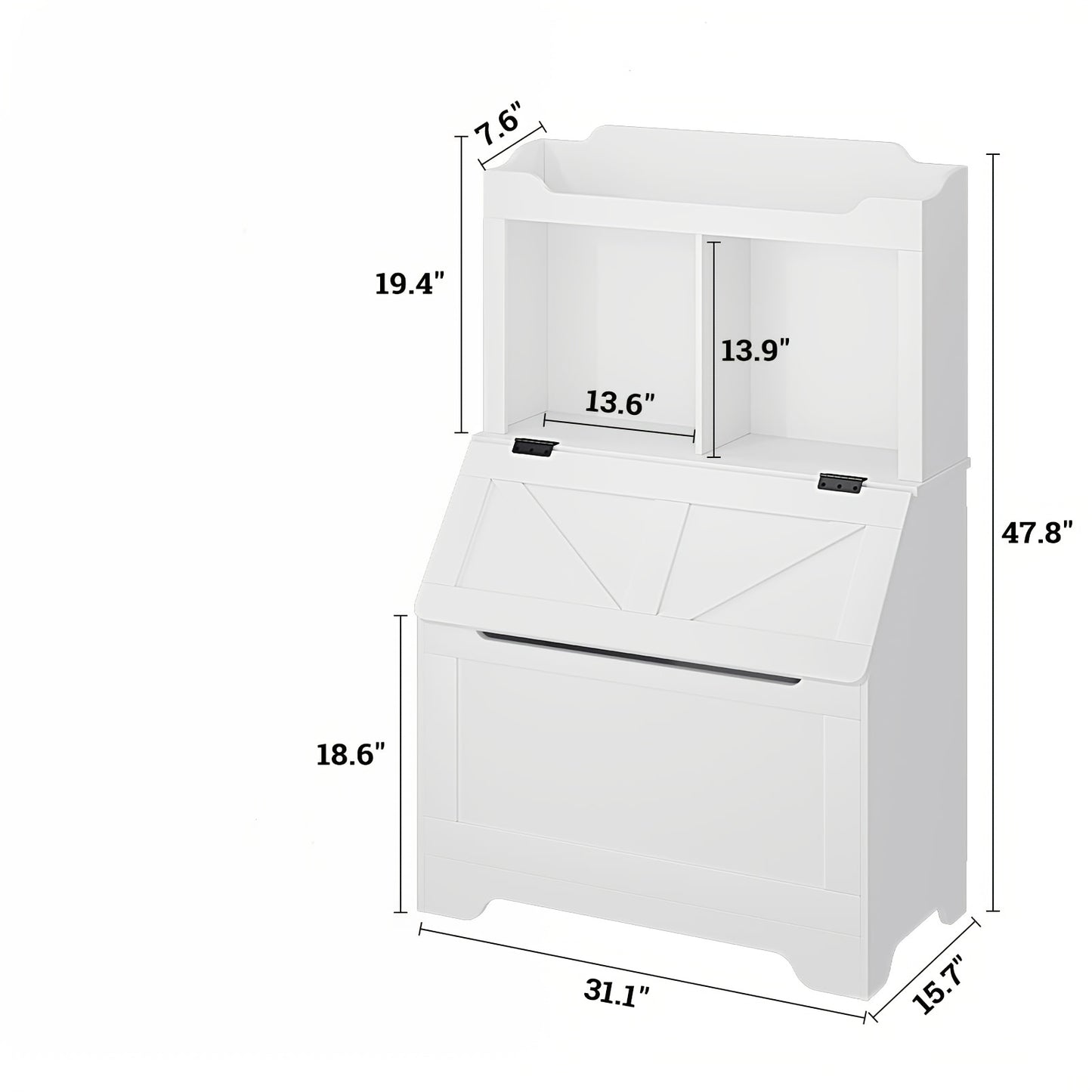 Boekenkast – Boekenplank – Opbergkast – Wandkast – Vakkenkast – 120 cm Hoog – Wit – Met Opbergruimte En Lift-Up Deksel