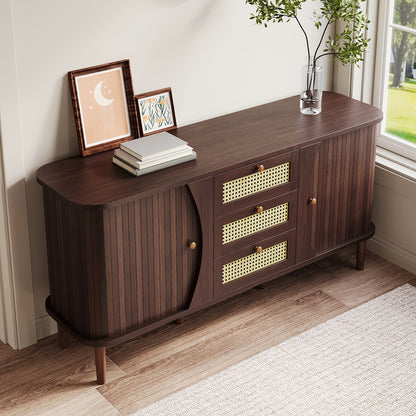 Dressoir – Sideboard – Opbergkast – Ladekast – Kast – Hardhout en Rotan – Schuifdeuren en Lades