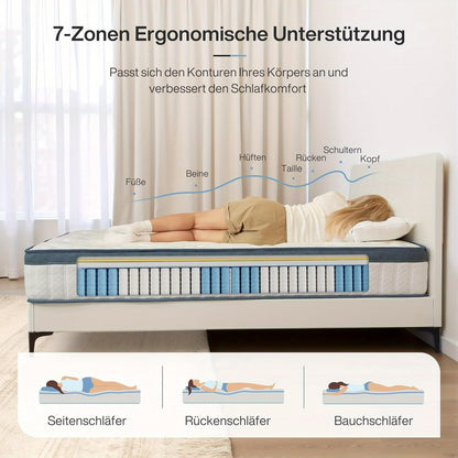 Mattress 90 x 200cm, Pocket Spring Mattress Hardness H2, Height 25cm, Oeko-Tex & CertiPUR Certified Washable Microfibre Cover, Spring Mattress with Memory Foam, Thick Mattress, Ultra Plush Noah Pocket Spring Mattress, Mattres