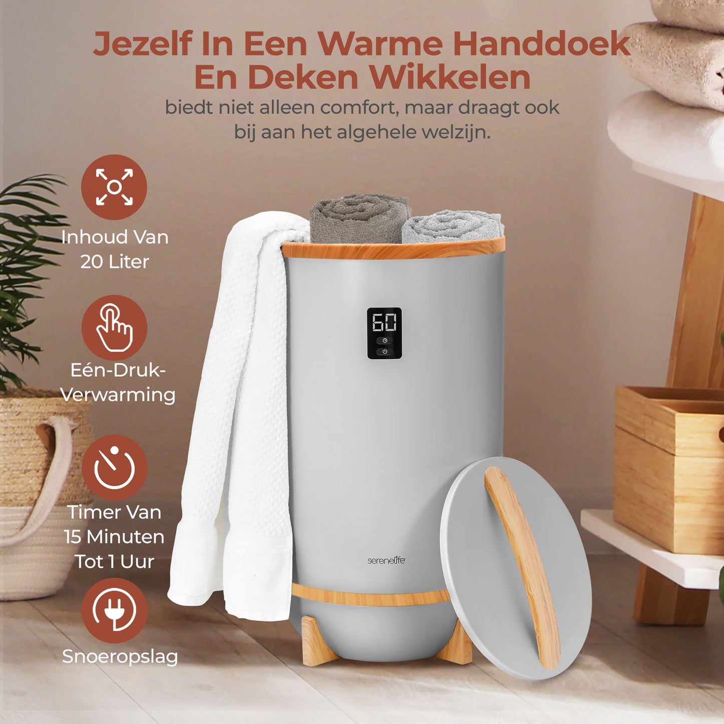 Handdoekverwarmer – Handdoekwarmer – Handdoekstomer – Towel Warmer – Towel Heater – Elektrisch – Geurhouder – Automatische Uitschakeling – Compact 30,5x30,5x54,6 cm