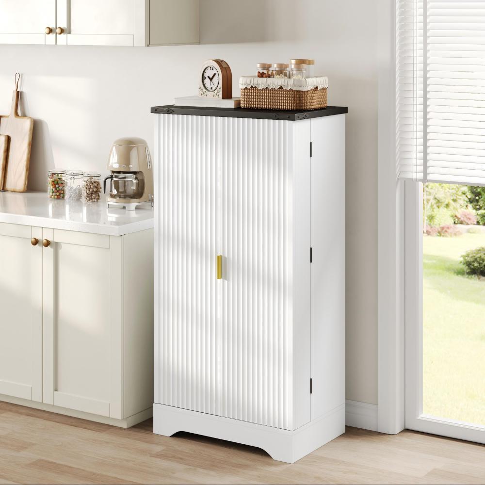 Modern White Metal Kitchen Cabinet with Spice Rack - Spacious Double Door Storage with Adjustable Shelves, Contemporary Design, 120x60.5x40cm, Durable Metal Construction for Kitchen Organization, Space-Saving Vertical Storage