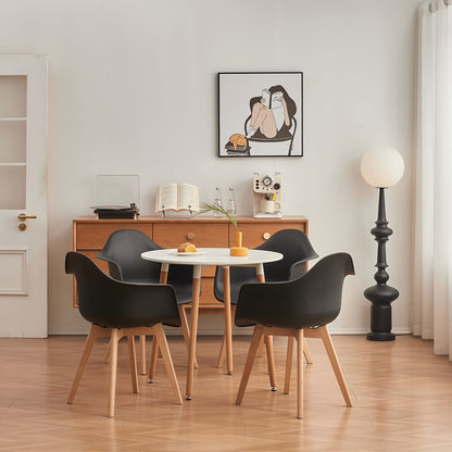 Eetkamerstoel – Armstoel – Stoel Met Armleuning – Dining Chair – Zwarte Kunststof Stoel – Set Van 2 – Hardhouten Poten – Modern Design