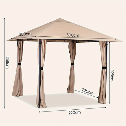 Partytent – Tuinpaviljoen – Tuinfeest Tent – Feesttent – Vouwtent – 3x3 m – Waterafstotend Polyester – Afritsbare Zijpanelen met Rits