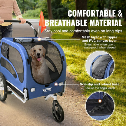 Hondenfietsaanhanger – Hondenwagen – Fietsaanhanger – Wandelwagen – Hondenkar – 2-in-1 Fiets- en Wandelwagen – Max. Draaggewicht 45 kg – Verstelbare Handgreep 92-117 cm