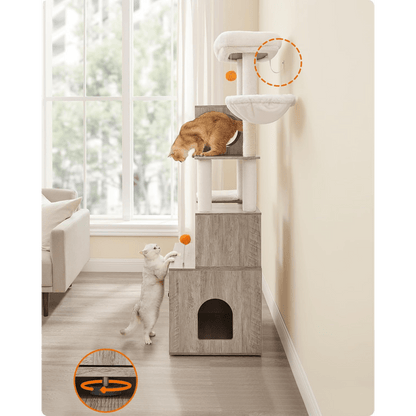 Krabpaal – Kattenboom – Krabmeubel – Krabton – Kattentoren – Met Verborgen Kattenbak – 185 cm Hoog – Wasbare Pluche Matten