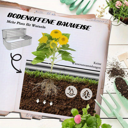 Verhoogde Plantenbak – Metalen Tuinbak – Grote Bloembak – Moestuinbak – Balkonbak – Gegalvaniseerd Staal – 2-Lagen Ontwerp – Roestbestendig & Weerbestendig – 120x90x30 cm – Golvende Zijkanten & Drainagesysteem