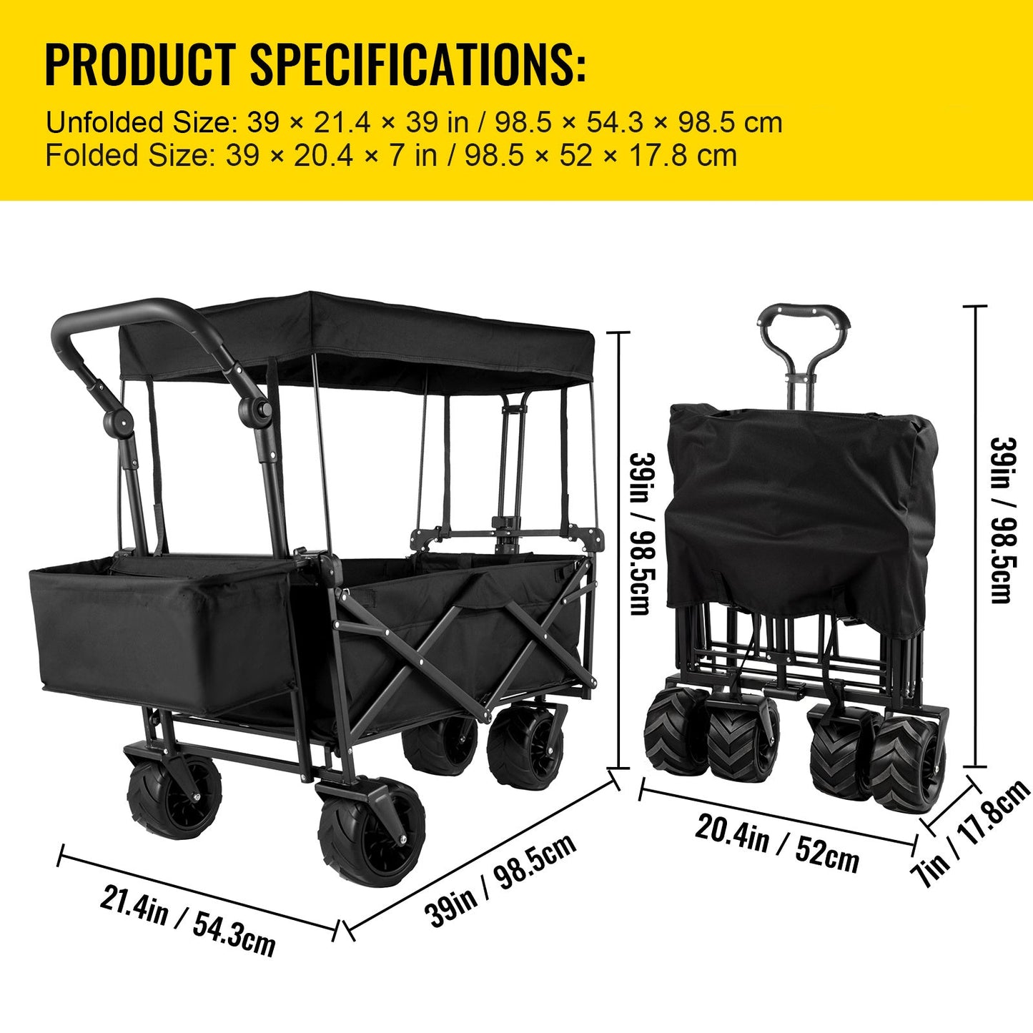 Bolderkar – Opvouwbare Wagen – Vouwkar – Transportkar – Strandwagen – Zwart – Stevig Stalen Frame – 360° Draaibare All-Terrain Wielen