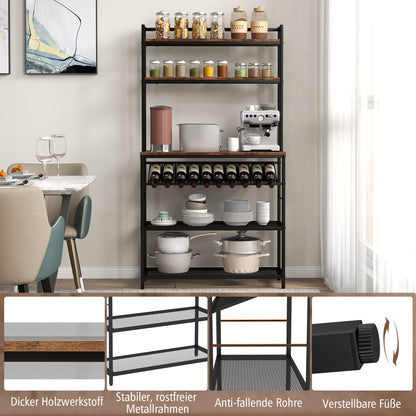 Keukenkastje – Keukenrek – Opbergkast – Keukenonderkast – Dressoir – Incl. Wijnrek voor 10 flessen – Stabiel Metaal & Spaanplaat – 90x34x165 cm