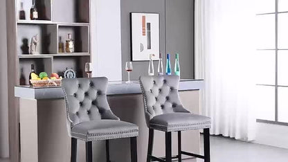 Barstoel – Barkruk – Barkrukken – Barstoelenset – Barstoelen – Grijs Velvet – Set Van 2 – Wing Back Rugleuning – Plush Gevoerd Comfort
