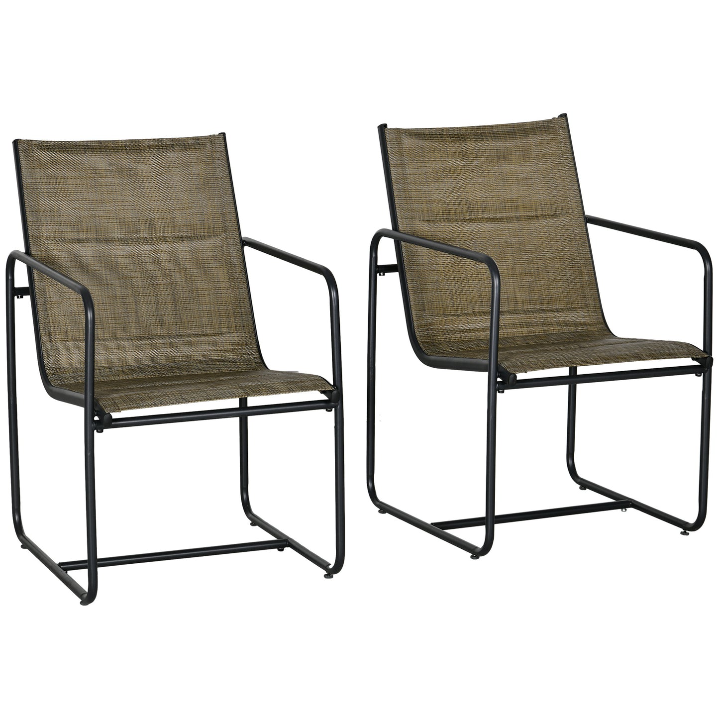 Tuinstoelen – Tuinfauteuils – Terrasstoelen – Balkonstoelen – Set van 2 – Gepoedercoat Staal – Ademend Mesh – Warm Bruin – 54x66,5x88 cm