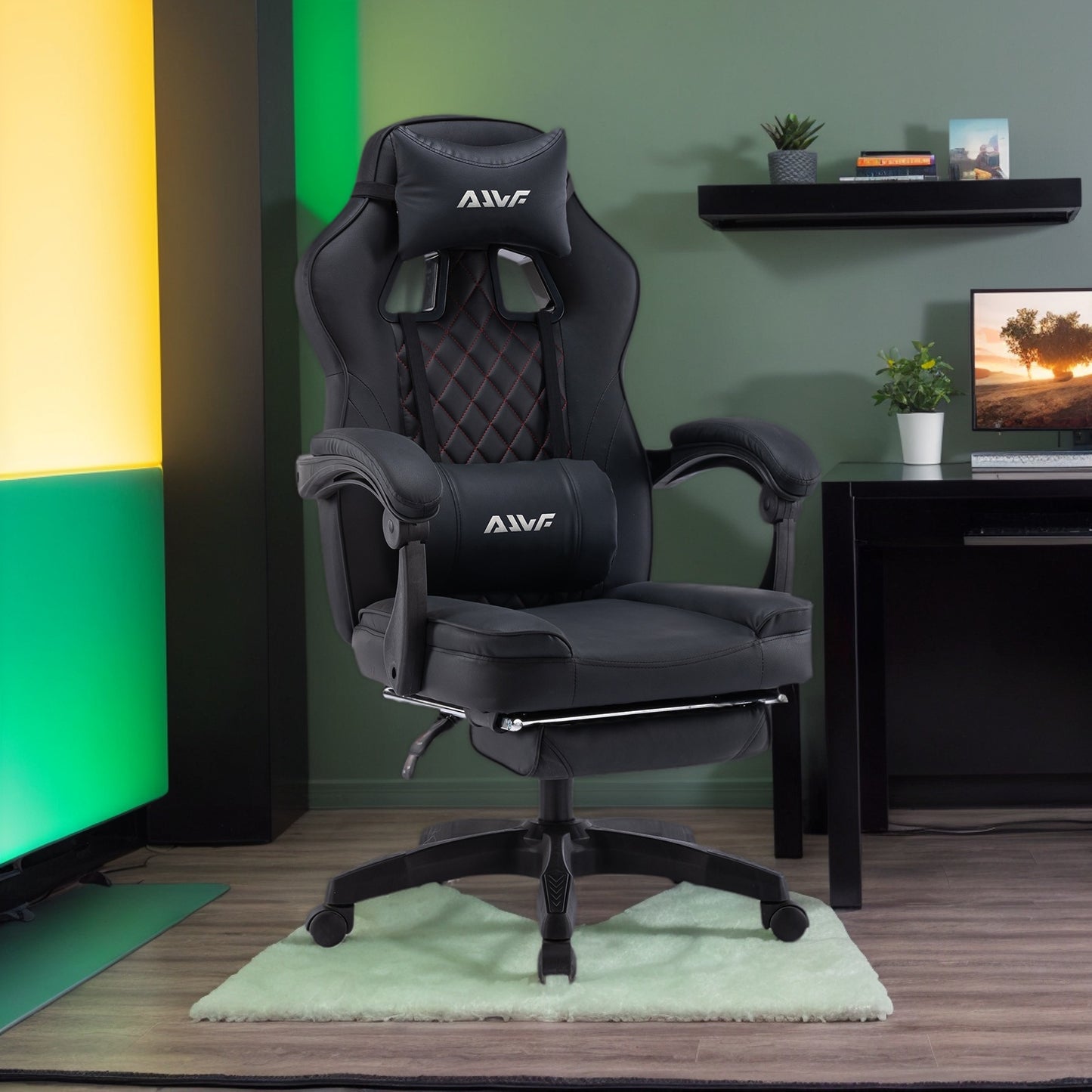Ergonomische Gamingstoel – Gamerstoel – Computerstoel – Bureaustoel – Game Stoel – Verstelbare Zithoogte – Lendensteun en Hoofdsteun – Zwart – 360° Draaibaar
