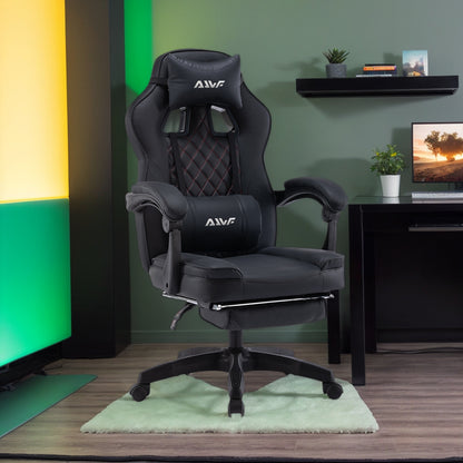 Ergonomische Gamingstoel – Gamerstoel – Computerstoel – Bureaustoel – Game Stoel – Verstelbare Zithoogte – Lendensteun en Hoofdsteun – Zwart – 360° Draaibaar