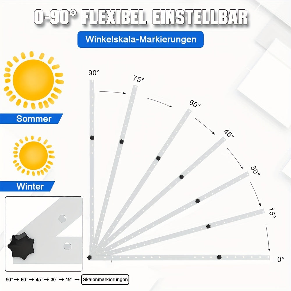 Verstelbare Zonnepaneel Steunen – Solar Panel Beugels – Montage Beugels – Zonnepanelen Montageset – Balkon Steunen – Aluminium Constructie – Kantelbaar 0°-90° – Tot 114 cm