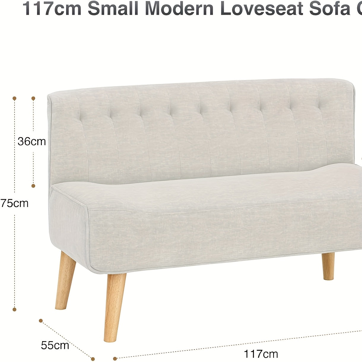 2-Zits Bank – Tweezitsbank – Loveseat – Sofa – Zithoek – Beige Stofbekleding Linnen Look – Stevige Houten Poten – Compact 117x55x75 cm