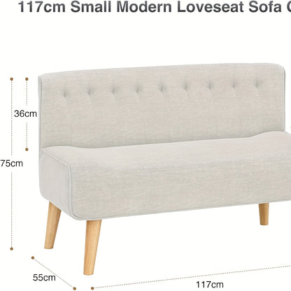 2-Zits Bank – Tweezitsbank – Loveseat – Sofa – Zithoek – Beige Stofbekleding Linnen Look – Stevige Houten Poten – Compact 117x55x75 cm
