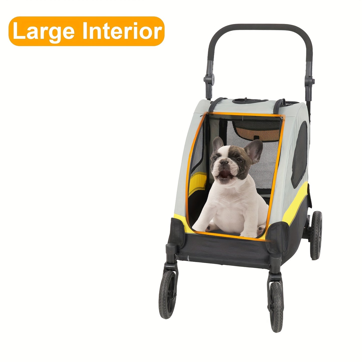 Pet Travel Stroller: Dog Stroller Pet Jogger Wagon Travel One-key Folding with 4 Heavy Wheels, Adjustable Handle for Small Dogs and Cats, Rear Brake, Security Leash