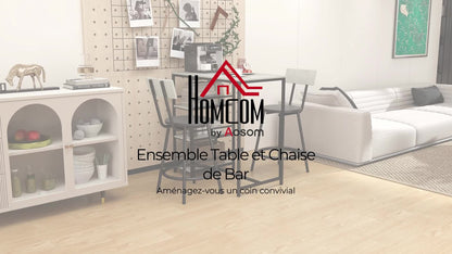 Barset – Bartafel – Barmeubel – Barstoelen – Hoge Eettafel – Lichtgrijs – Ruimtebesparend Design – Stalen Frame Met MDF Blad