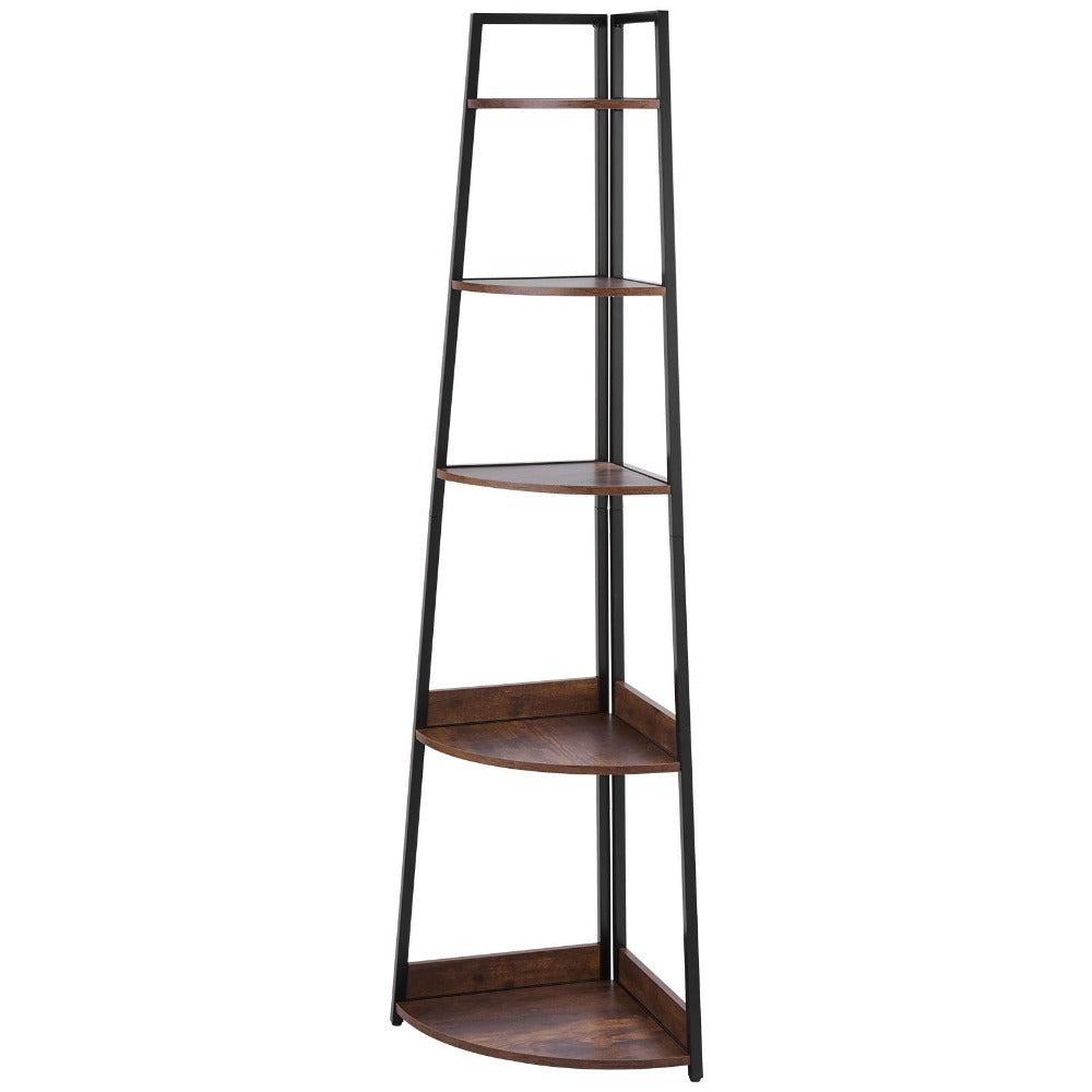 5-laagse Hoekplank – Hoekrek – Hoekboekenkast – Plantentafel – Vloerplank – Vrijstaand Design – Duurzaam Hout Bruin