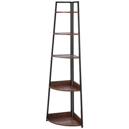 5-laagse Hoekplank – Hoekrek – Hoekboekenkast – Plantentafel – Vloerplank – Vrijstaand Design – Duurzaam Hout Bruin
