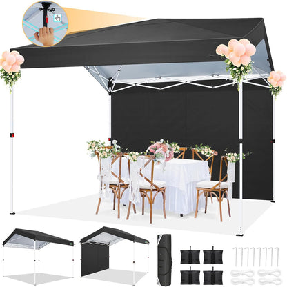 Pop-Up Tent – Buitentent – Vouwtent – Zonnescherm – Markttent – Zwart – 3,05x3,05 meter – UPF 50+ UV-bescherming – Verstelbare hoogte met zijwand