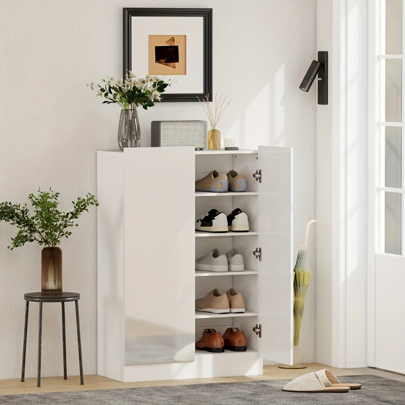 5-Tier Shoe Rack Cabinet with Shoe Bench - Narrow Entryway Shoe Organizer, Space-Saving Shoe Storage Cabinet, Sturdy Hardwood Construction